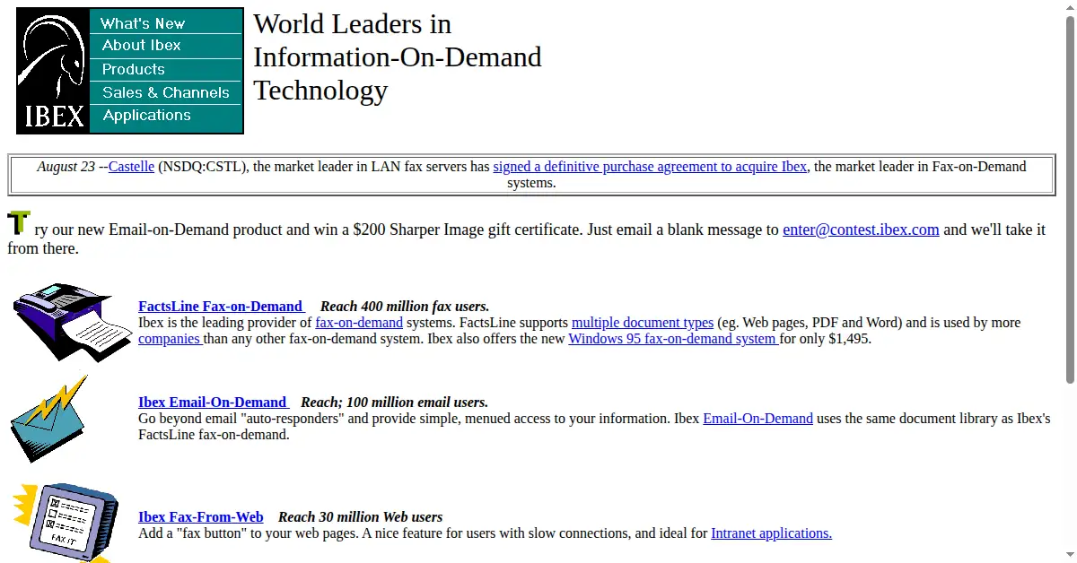 ibex.com as the Internet Archive first saved it, 6 Nov 1996