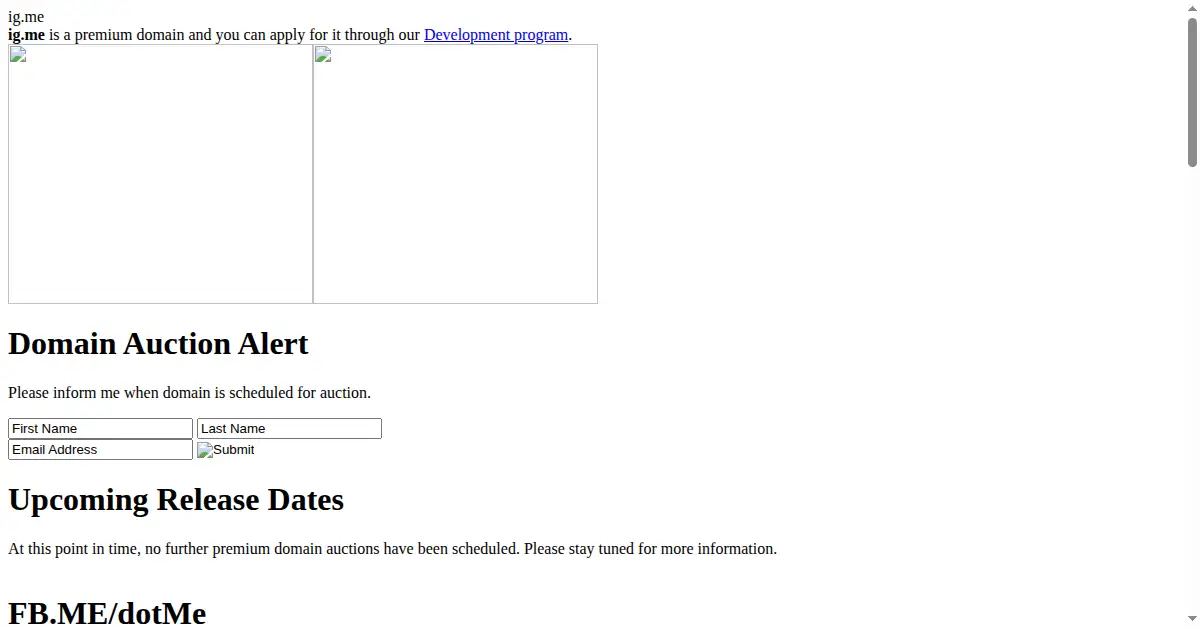 ig.me as the Internet Archive first saved it, 13 May 2011