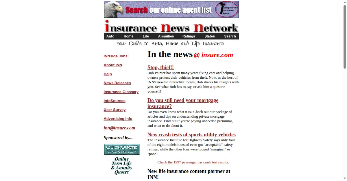 insure.com as the Internet Archive first saved it, 15 Apr 1997