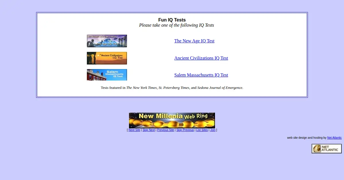 iqtest.net as the Internet Archive first saved it, 16 Jan 2001