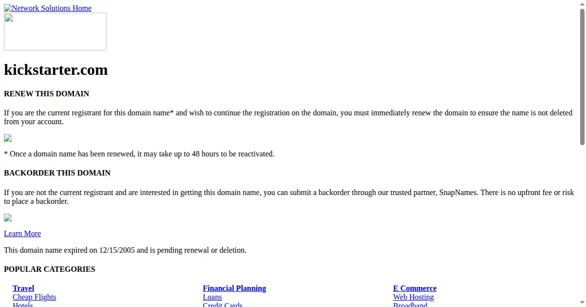 kickstarter.com as the Internet Archive first saved it, 11 Jan 2006