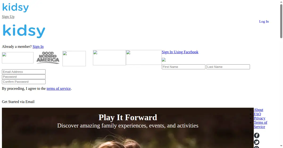 kidsy.co as the Internet Archive first saved it, 7 Feb 2014