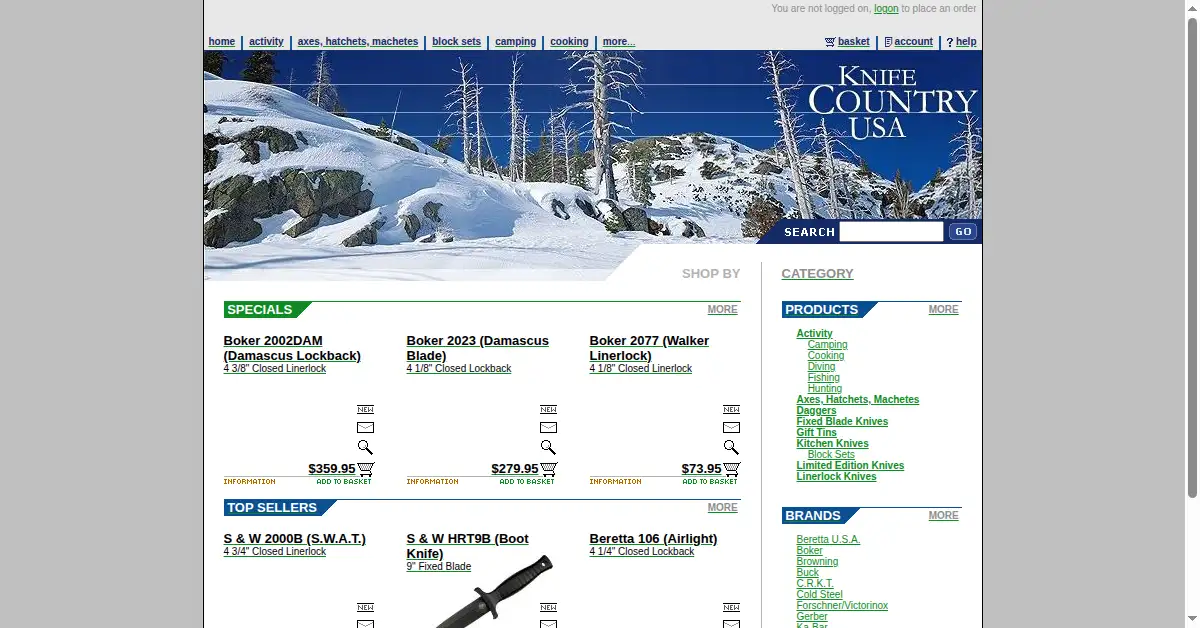 knifecountryusa.com as the Internet Archive first saved it, 13 Feb 2003