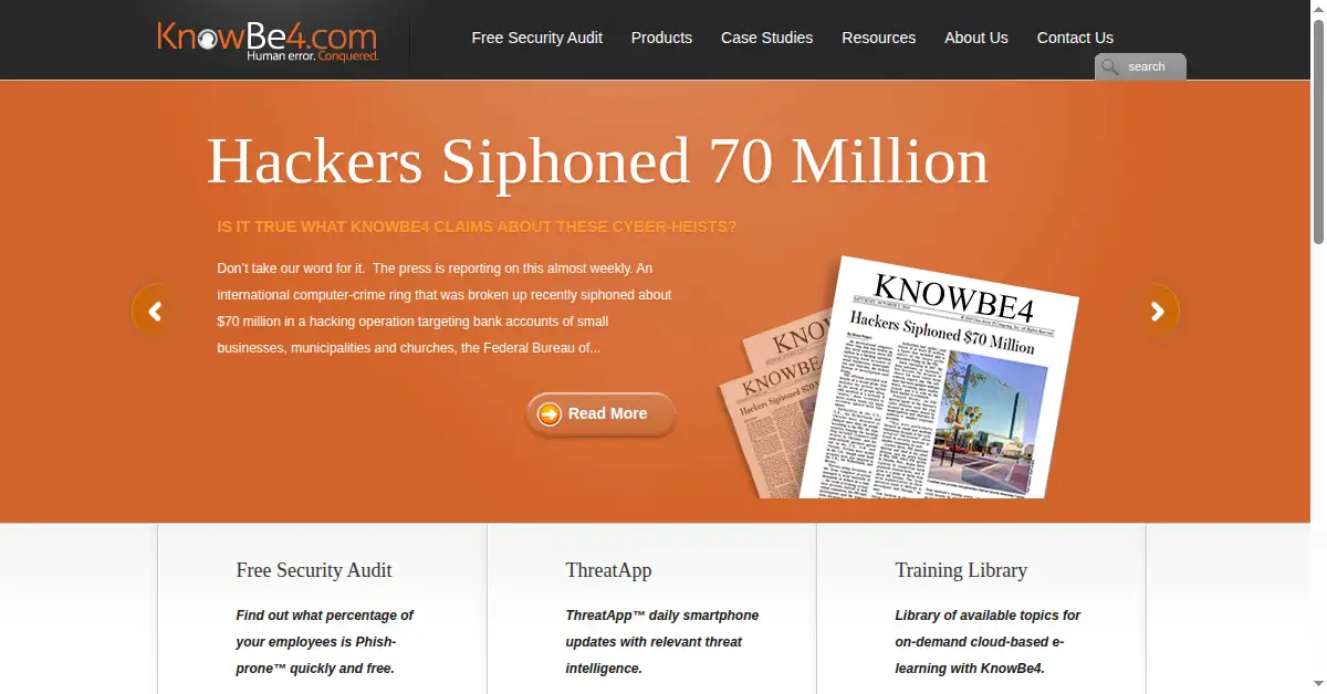 knowbe4.com as the Internet Archive first saved it, 10 Jan 2011