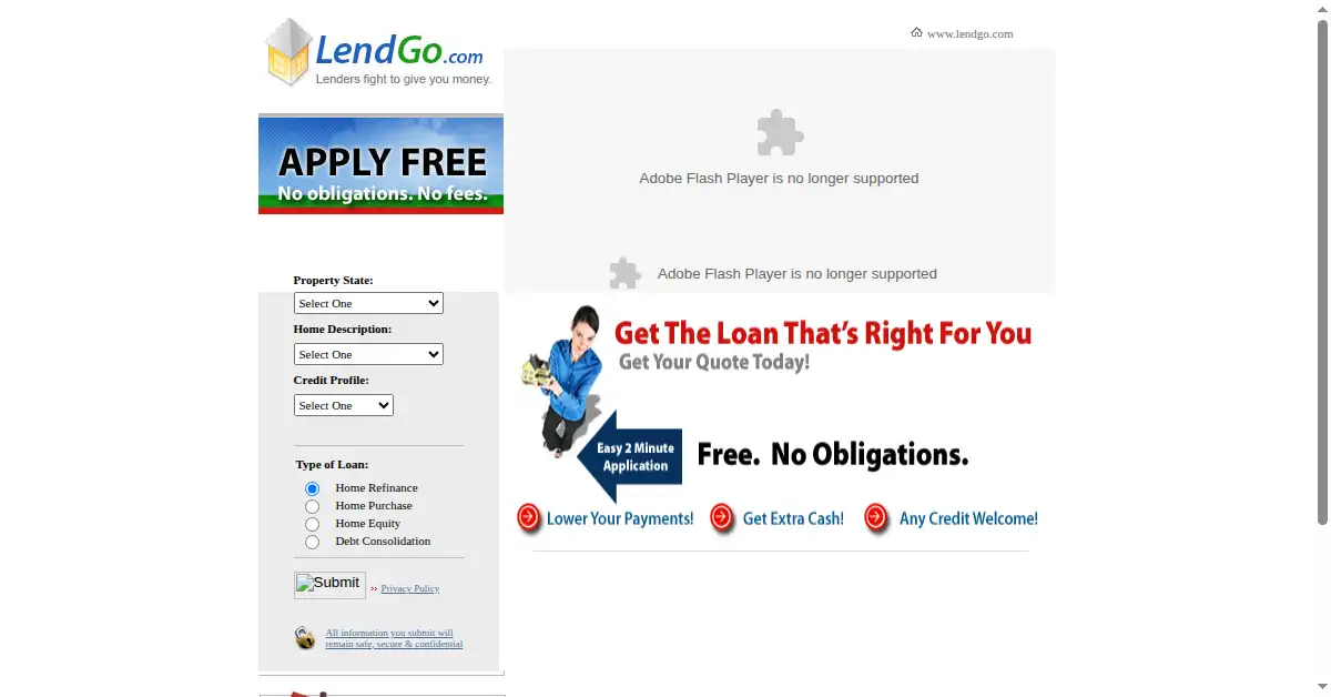 lendgo.com as the Internet Archive first saved it, 7 Apr 2005