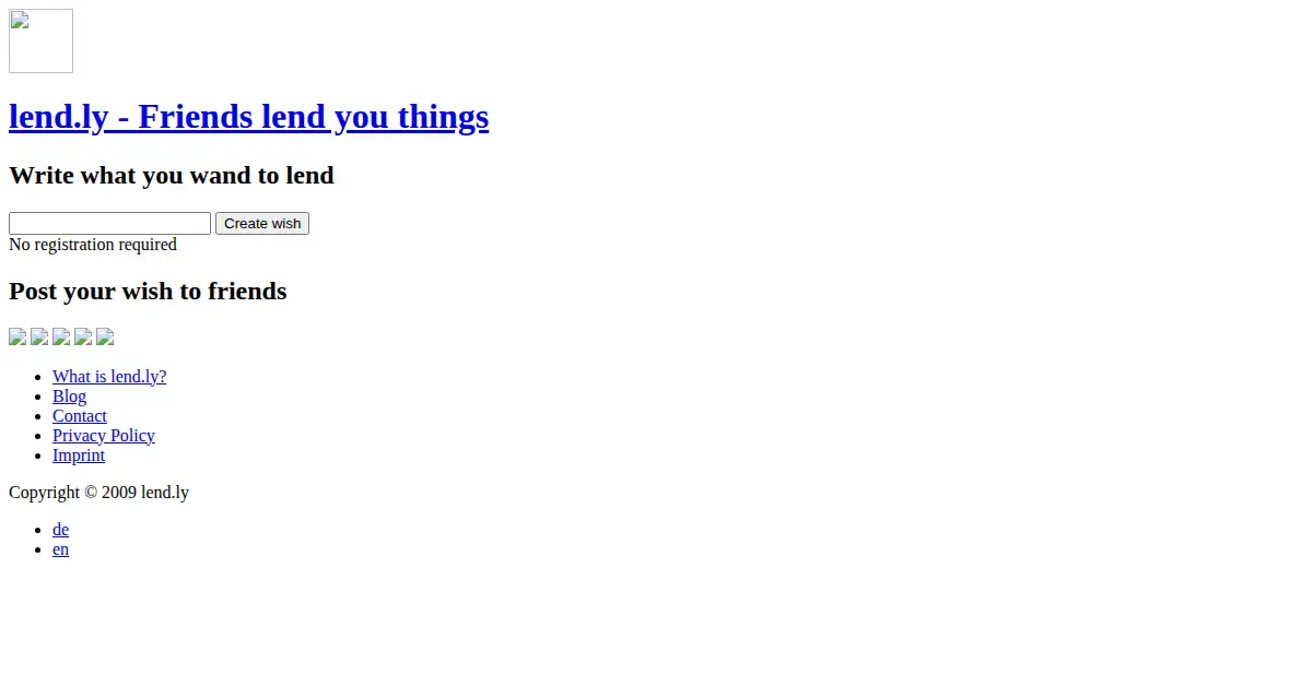 lendly.com as the Internet Archive first saved it, 1 Nov 2009