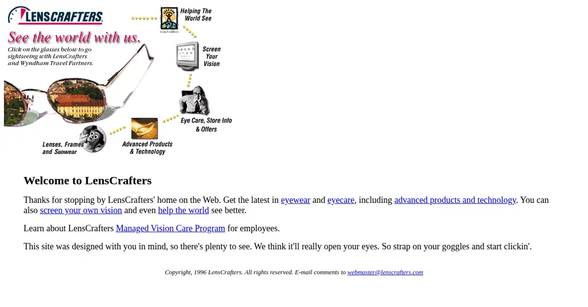 lenscrafters.com as the Internet Archive first saved it, 9 Nov 1996