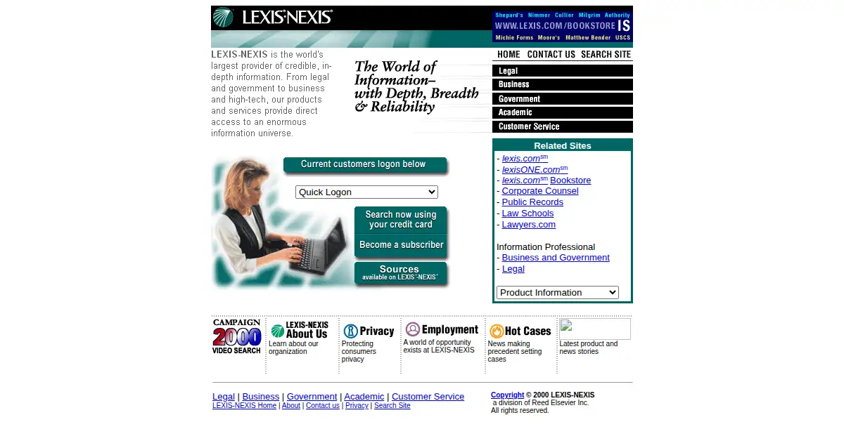 lexisnexis.com as the Internet Archive first saved it, 15 Aug 2000