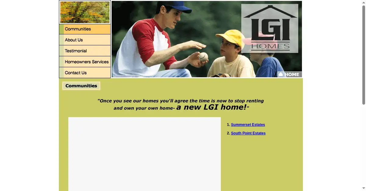 lgihomes.com as the Internet Archive first saved it, 20 Sep 2004