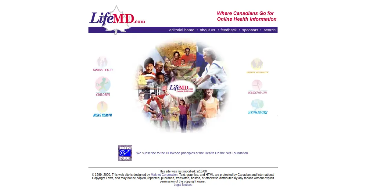 lifemd.com as the Internet Archive first saved it, 20 May 2000