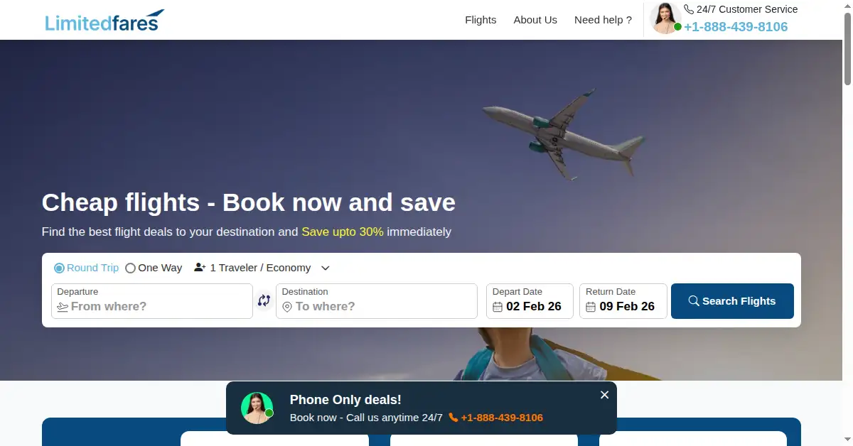 limitedfares.com as the Internet Archive first saved it, 1 Feb 2026