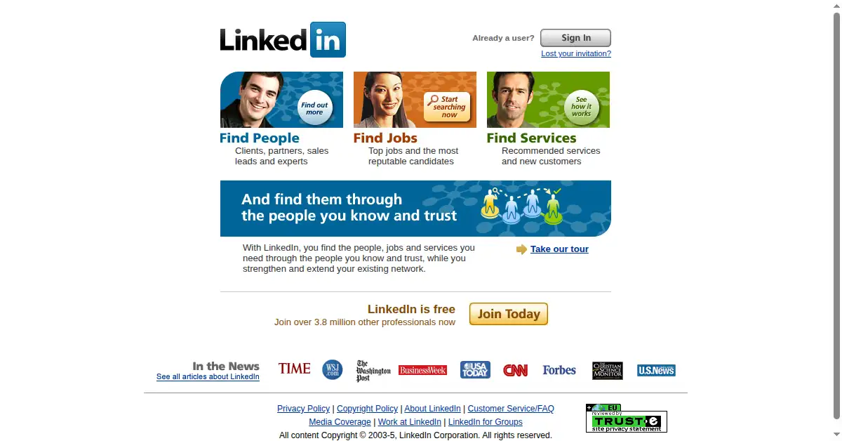 linkedin.com as the Internet Archive first saved it, 15 Oct 2005