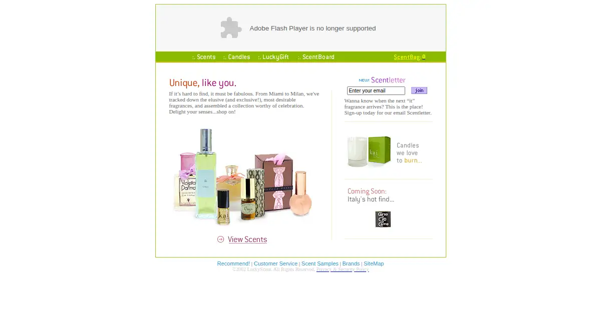 luckyscent.com as the Internet Archive first saved it, 3 Oct 2002