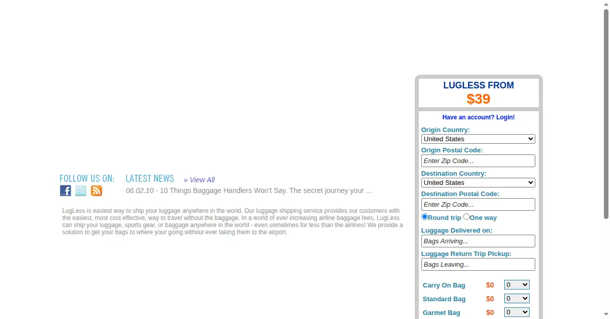 lugless.com as the Internet Archive first saved it, 26 Dec 2010
