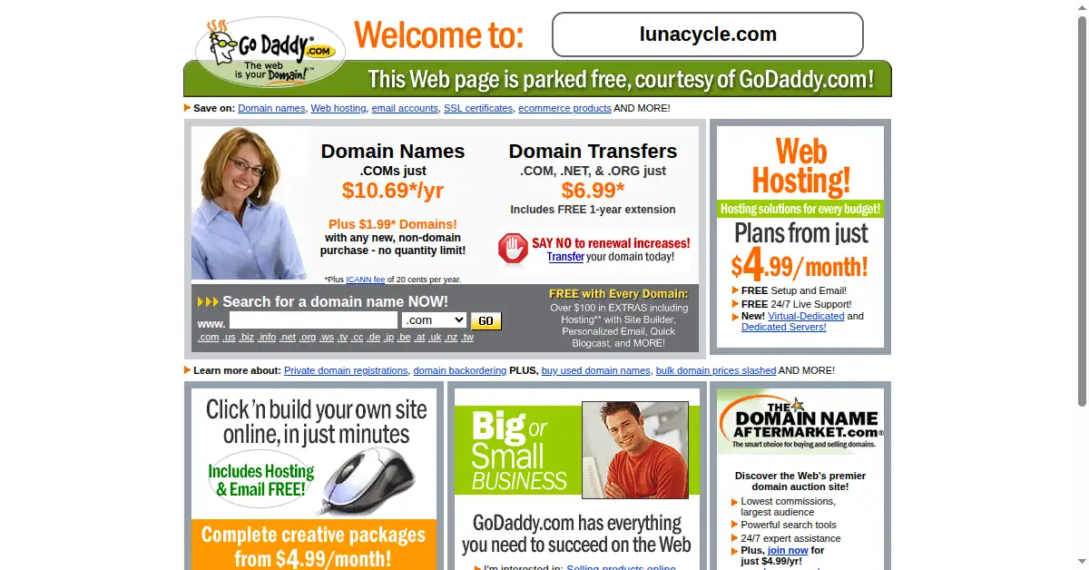 lunacycle.com as the Internet Archive first saved it, 15 May 2010