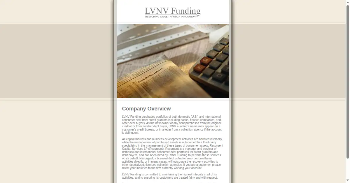 lvnvfunding.com as the Internet Archive first saved it, 27 Oct 2005