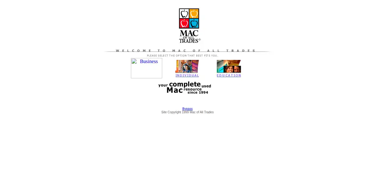 macofalltrades.com as the Internet Archive first saved it, 12 Oct 1999