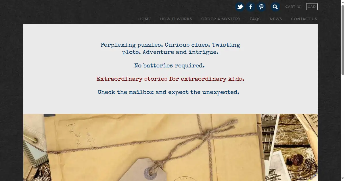 mailordermystery.com as the Internet Archive first saved it, 28 Nov 2015