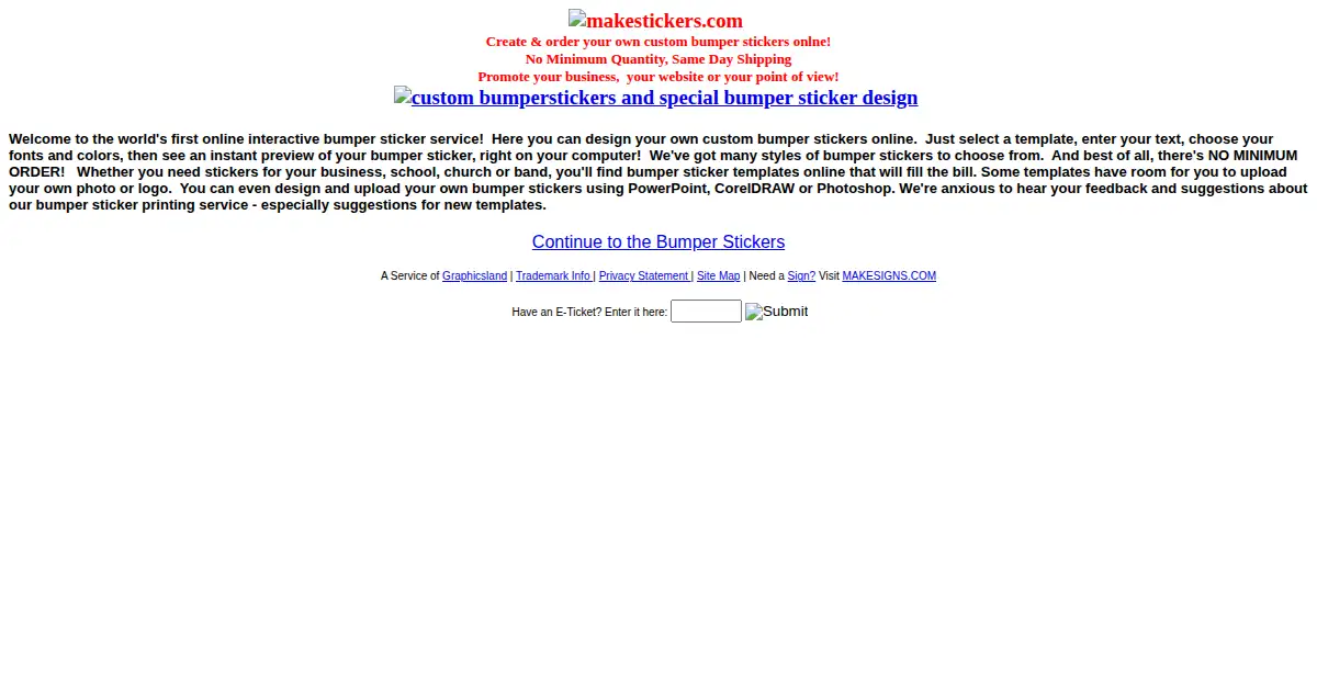 makestickers.com as the Internet Archive first saved it, 1 Apr 2001