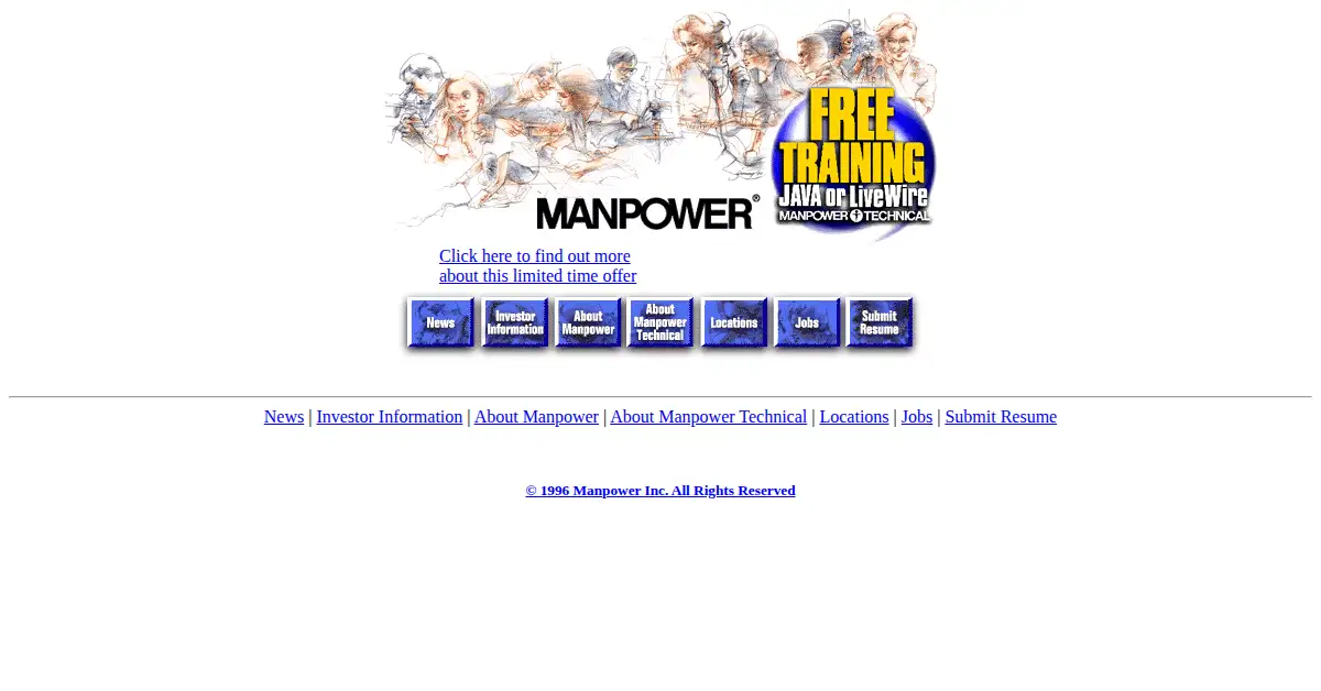manpower.com as the Internet Archive first saved it, 13 Apr 1997