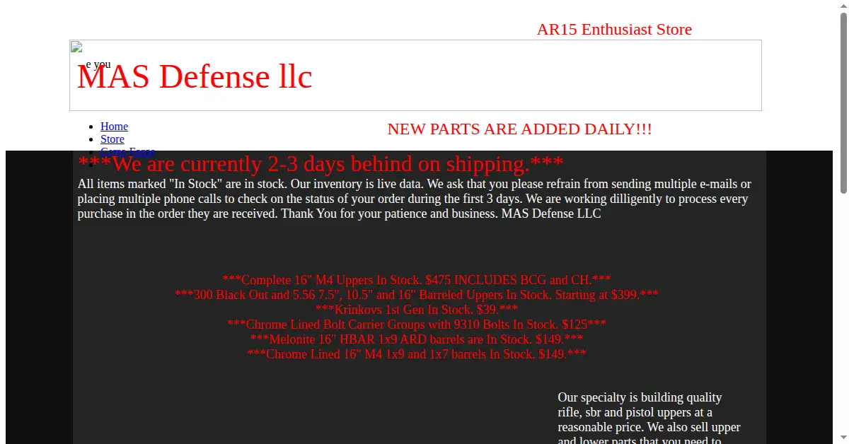 masdefense.com as the Internet Archive first saved it, 21 Jul 2013