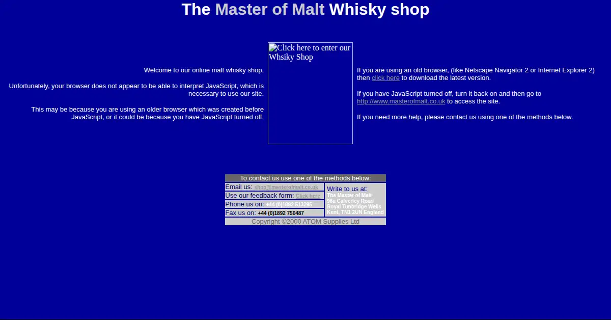 masterofmalt.com as the Internet Archive first saved it, 6 Dec 2000
