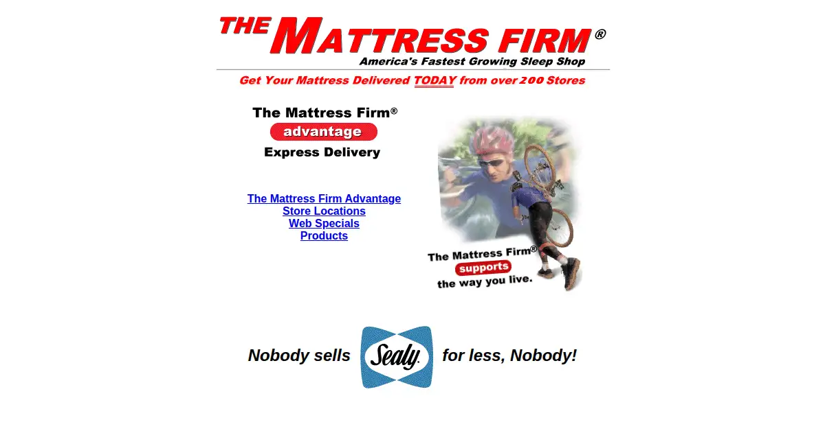 mattressfirm.com as the Internet Archive first saved it, 10 May 2000