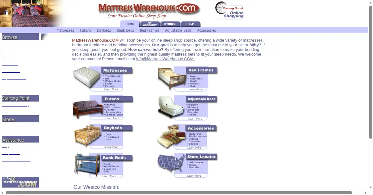 mattresswarehouse.com as the Internet Archive first saved it, 30 Mar 2002