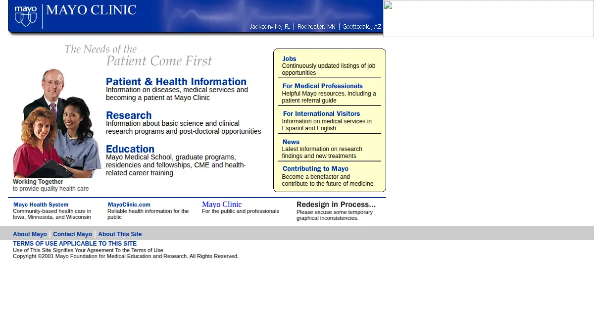 mayoclinic.org as the Internet Archive first saved it, 30 Nov 2001