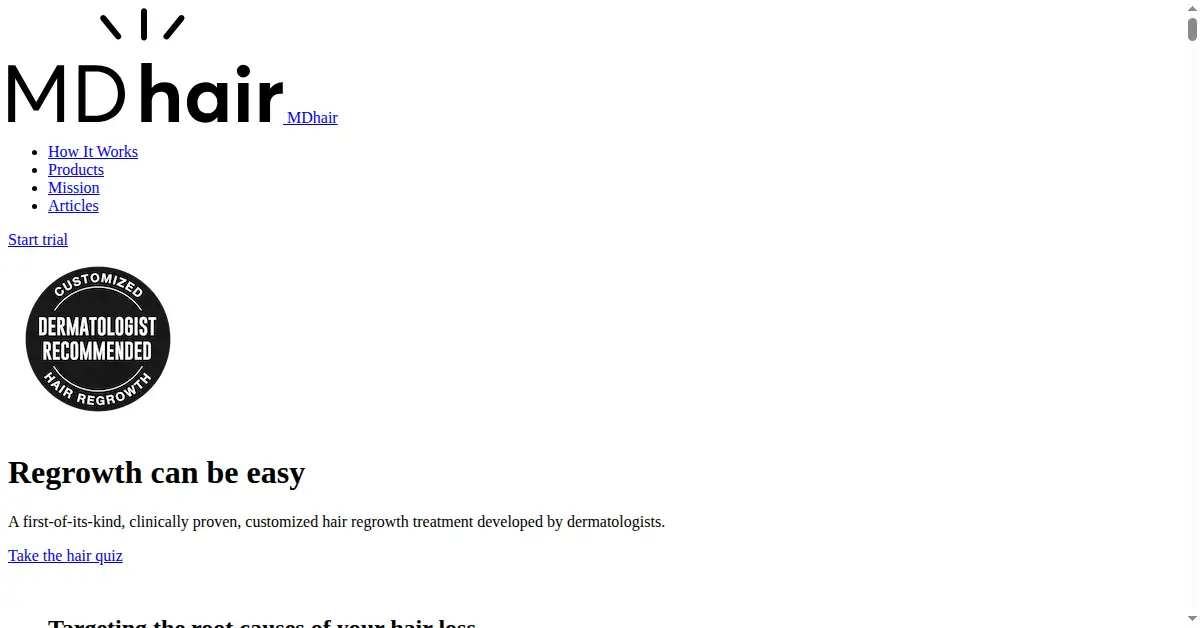mdhair.co as the Internet Archive first saved it, 18 Oct 2021