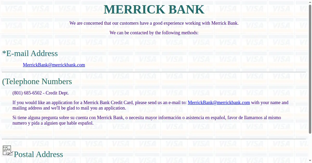 merrickbank.com as the Internet Archive first saved it, 11 Oct 1999