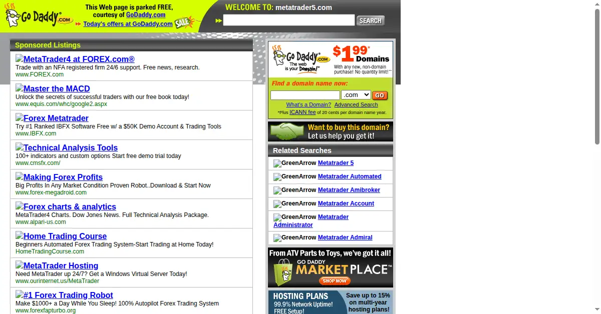 metatrader5.com as the Internet Archive first saved it, 15 May 2009