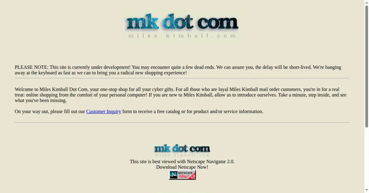 mileskimball.com as the Internet Archive first saved it, 31 Dec 1996