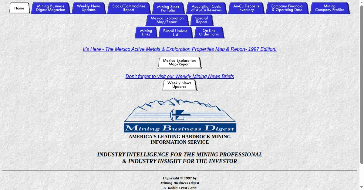 mining.com as the Internet Archive first saved it, 10 Apr 1997