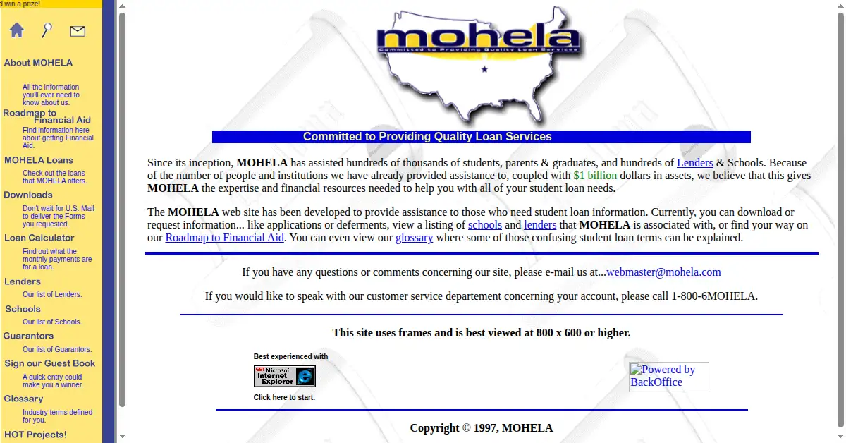 mohela.com as the Internet Archive first saved it, 23 Jan 1998
