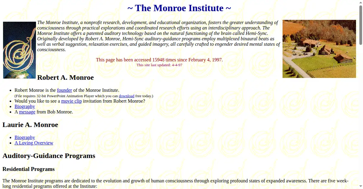 monroeinstitute.org as the Internet Archive first saved it, 9 Apr 1997