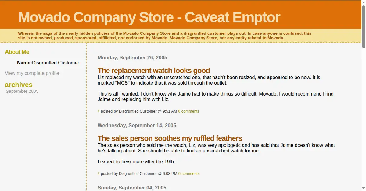 movadocompanystore.com as the Internet Archive first saved it, 15 Jul 2006