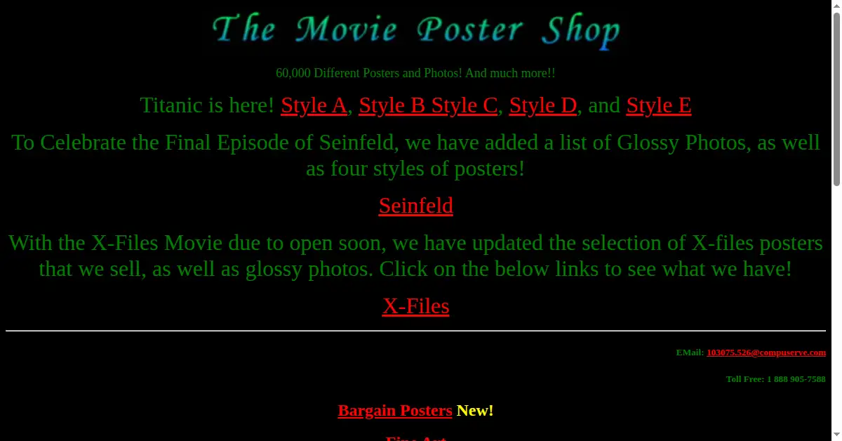moviepostershop.com as the Internet Archive first saved it, 3 Jul 1998