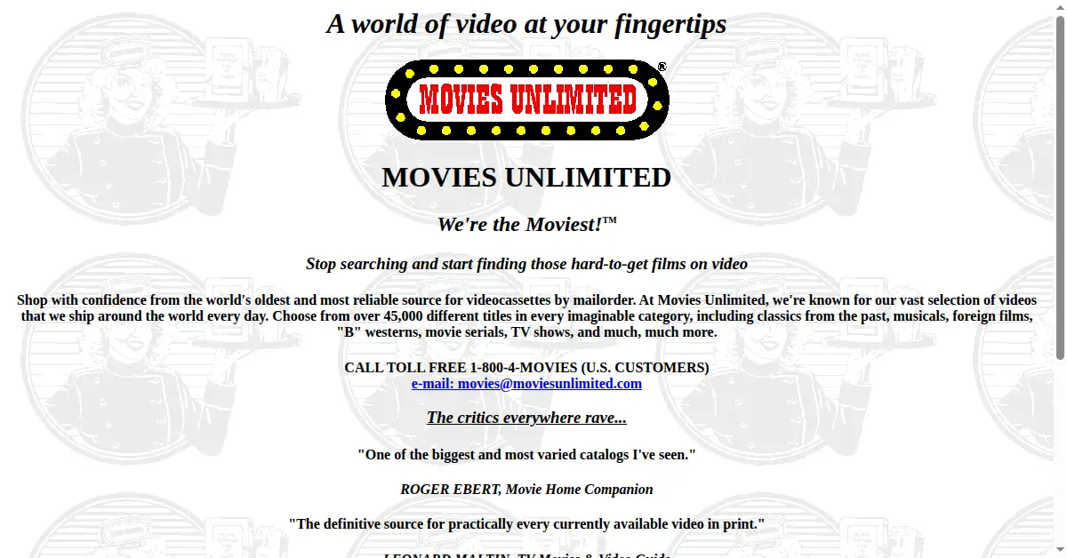moviesunlimited.com as the Internet Archive first saved it, 16 Jan 1997