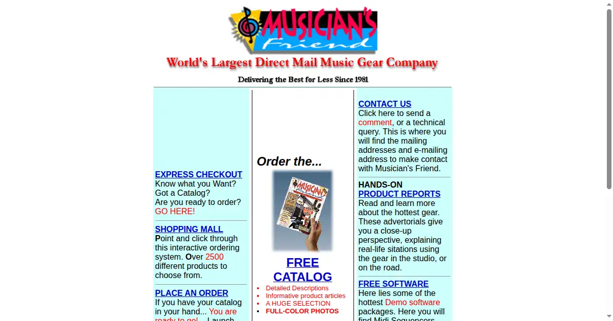 musiciansfriend.com as the Internet Archive first saved it, 11 Nov 1996