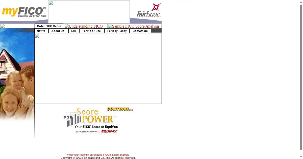 myfico.com as the Internet Archive first saved it, 1 Apr 2001