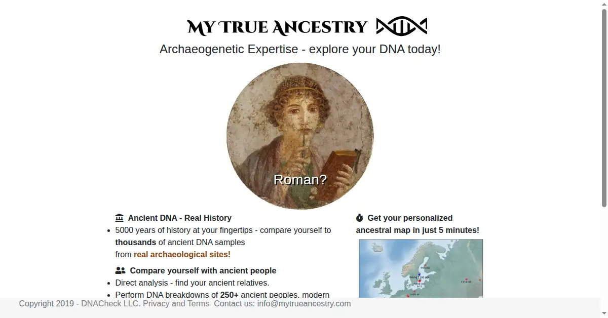 mytrueancestry.com as the Internet Archive first saved it, 7 May 2019