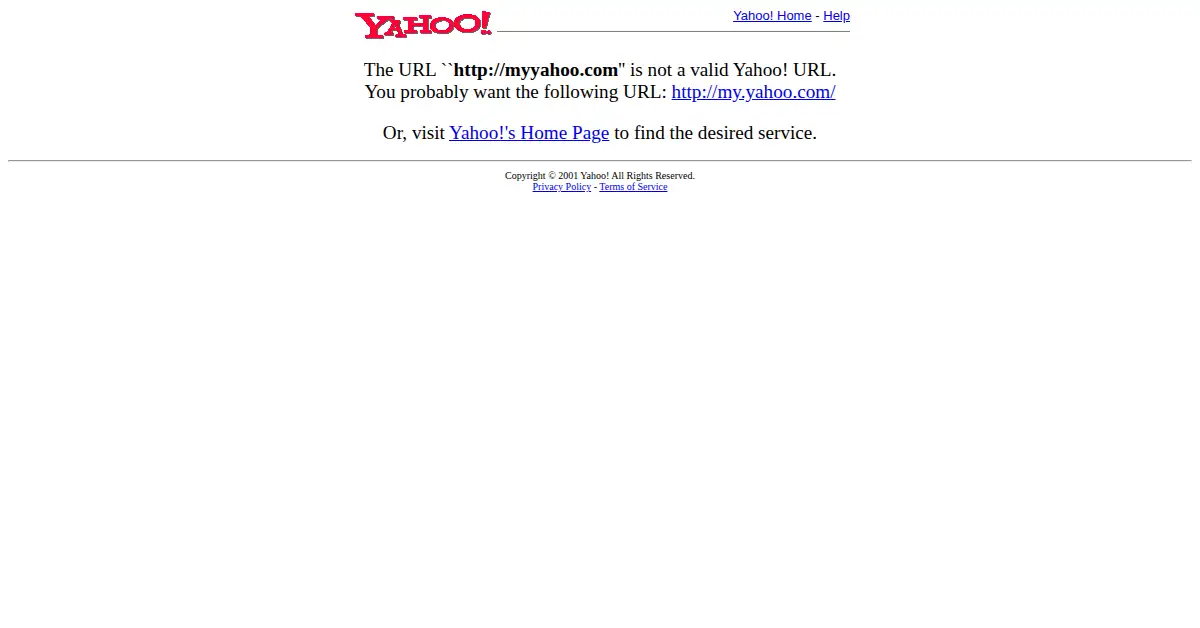 myyahoo.com as the Internet Archive first saved it, 31 Mar 2001