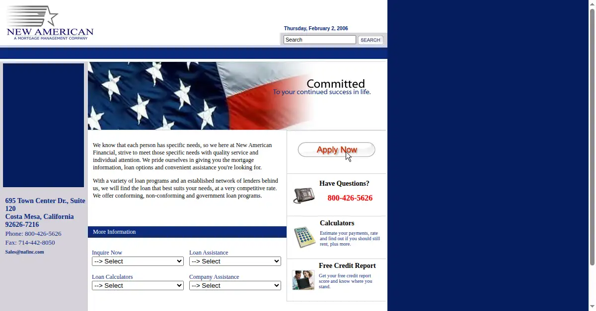 newamericanfunding.com as the Internet Archive first saved it, 2 Feb 2006