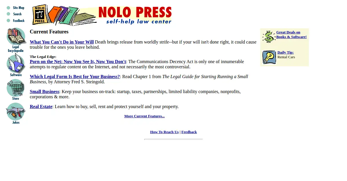 nolo.com as the Internet Archive first saved it, 3 Jan 1997