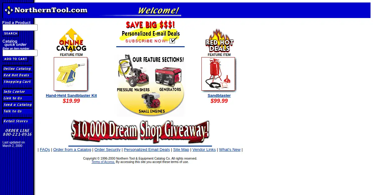 northerntool.com as the Internet Archive first saved it, 2 Mar 2000
