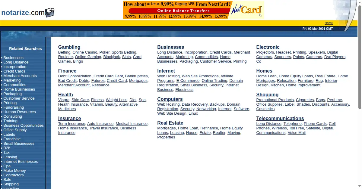 notarize.com as the Internet Archive first saved it, 2 Mar 2001