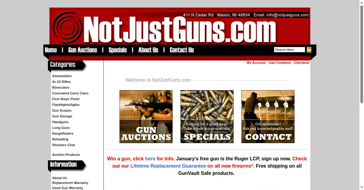 notjustguns.com as the Internet Archive first saved it, 18 Jan 2011