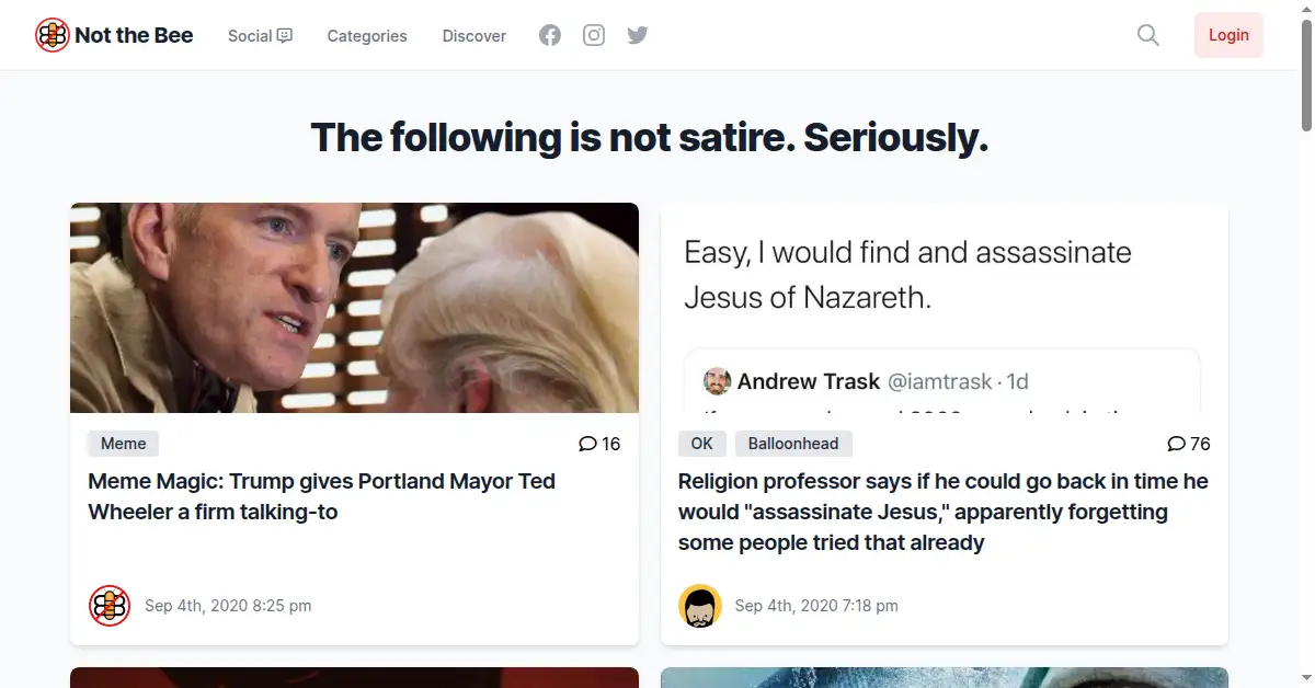 notthebee.com as the Internet Archive first saved it, 5 Sep 2020
