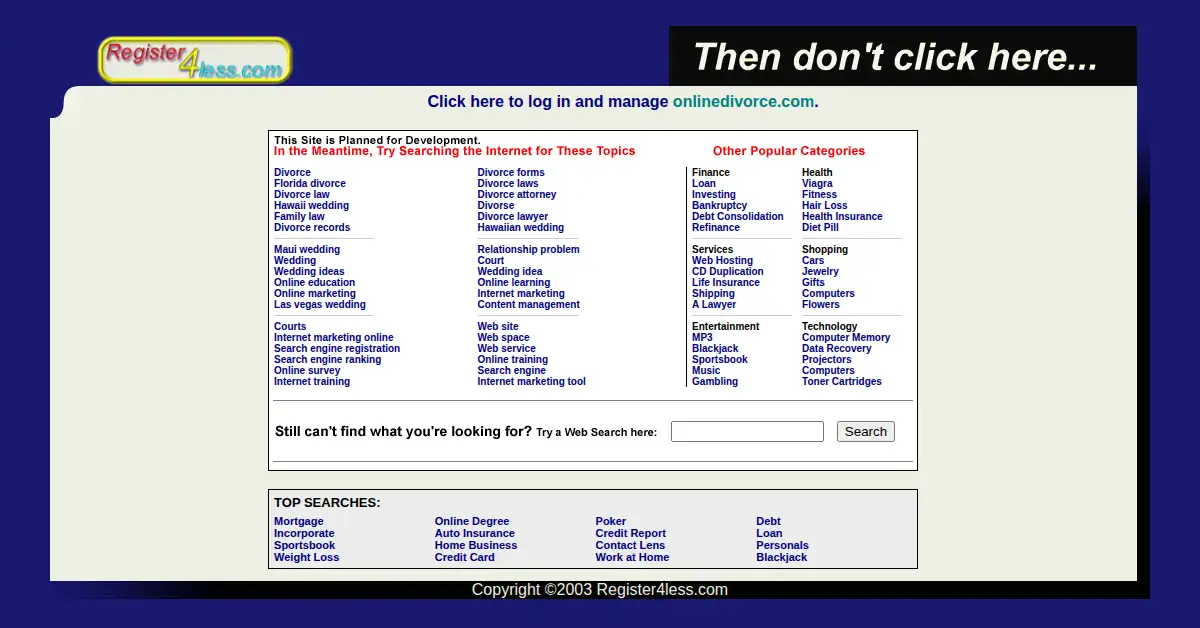 onlinedivorce.com as the Internet Archive first saved it, 30 Jan 2003